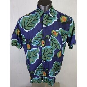 Vintage Mens On The Brink Hawaiian Shirt Size M 100% Thin Silk Floral Avocado